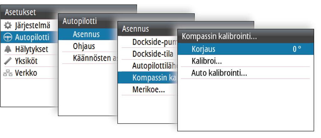 Ú Huomautus: Kompassin asetukset tulee tehdä tyynissä olosuhteissa, joissa on mahdollisimman vähän tuulta ja virtausta, jotta tulokset ovat hyvät.