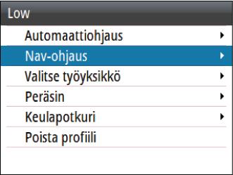 ohjaussuuntaan. Matalampi autotrimmi poistaa tasaisen ohjaussuunnan poikkeaman nopeammin. Ú Huomautus: VRF-tilassa tällä parametrilla ohjataan peräsinarvion aikavakiota.