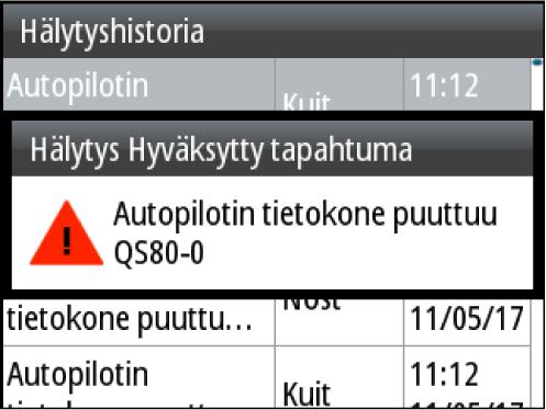 Hälytystapahtumien tiedot, jotka sisältävät hälytyksen tyypin, tilan sekä