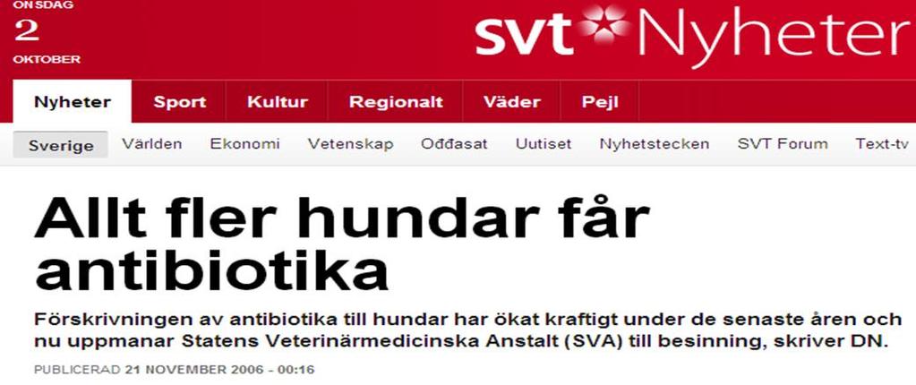 acquired infections in Swedish dogs November 21,