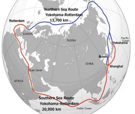 Arktiset yhteydet: Koillisväylä - NSR Study: Northern Sea Route to Overpower Suez Canal Roughly two thirds of the world trade that passes through the Suez Canal, which is 8% of the global total, will