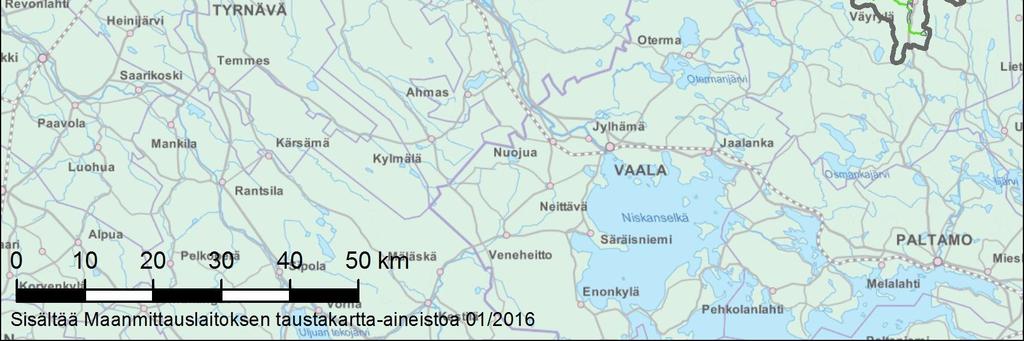 Kiiminkijoki kuuluu pohjoismaiseen suojeluvesien luetteloon. Kuva 4-1. Kiiminkijoen Natura 2000 -alueen sijainti.