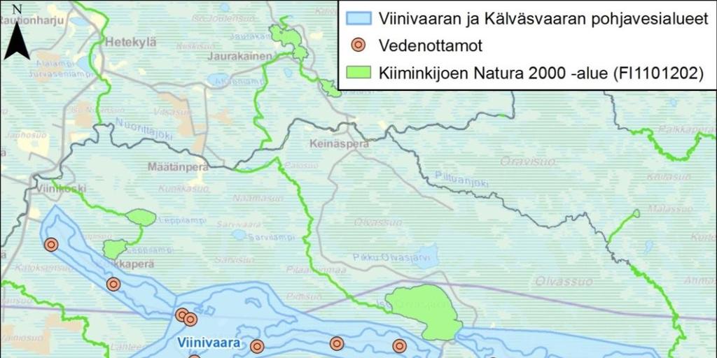 1 JOHDANTO Viinivaara-hanke 4 Oulun kaupunki on päättänyt, että kanta-oulun vedenhankintaa tullaan varmistamaan hyödyntämällä Viinivaara-Kälväsvaara-alueen pohjavesivaroja.