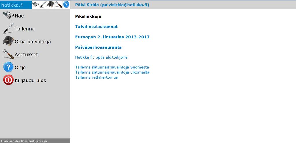 Kirjautumisen jälkeen: