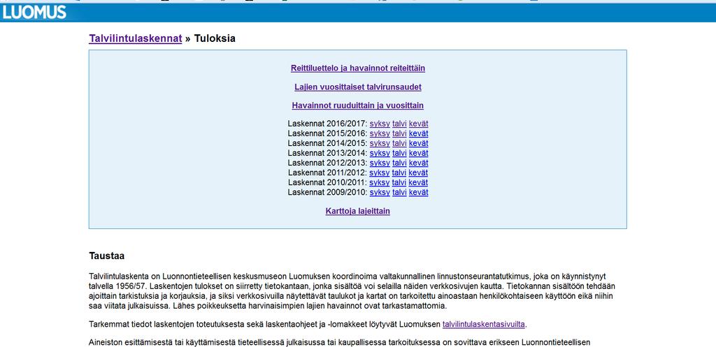 TALVILINTUJEN TULOSPALVELU