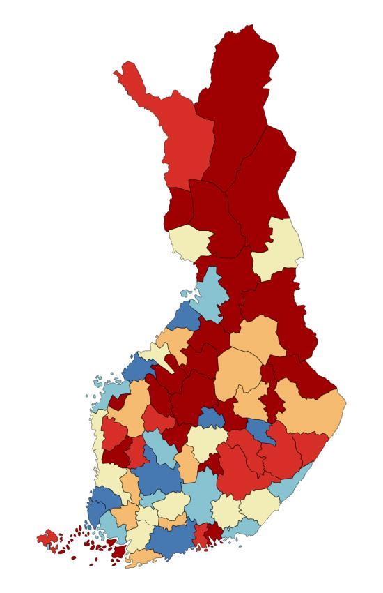 YKSITYISEN SEKTORIN OSUUS (%) KAIKISTA ALUEEN TYÖPAIKOISTA SEUDUITTAIN JA KUNNITTAIN VUONNA 2014 TOP-10 SEUDUT 1. Rauman 63,8 % 2. Helsingin 63,6 % 3. Äänekosken 62,1 % 4. Raahen 61,6 % 4.