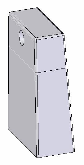 Leikkaa muottilaattaan aukko Split työkalulla käyttäen edellä mallinnettuja pintoja. Kuvassa oikealla esitetään viistotuilla pinnoilla valmistettu keerna (keerna a).
