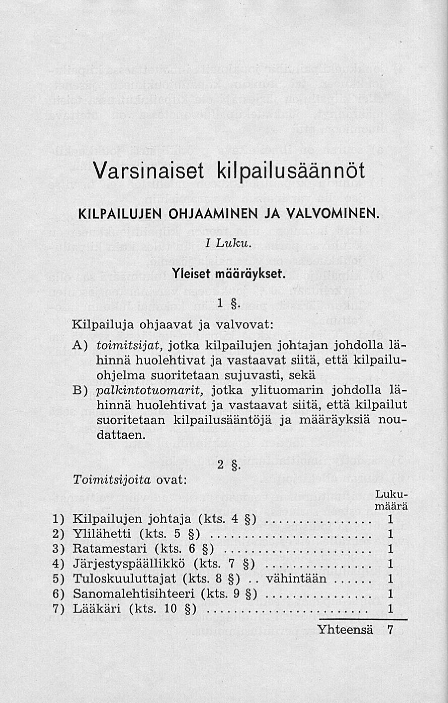 vähintään Varsinaiset kilpailusäännöt KILPAILUJEN OHJAAMINEN JA VALVOMINEN. I Luku. Yleiset määräykset. 1.