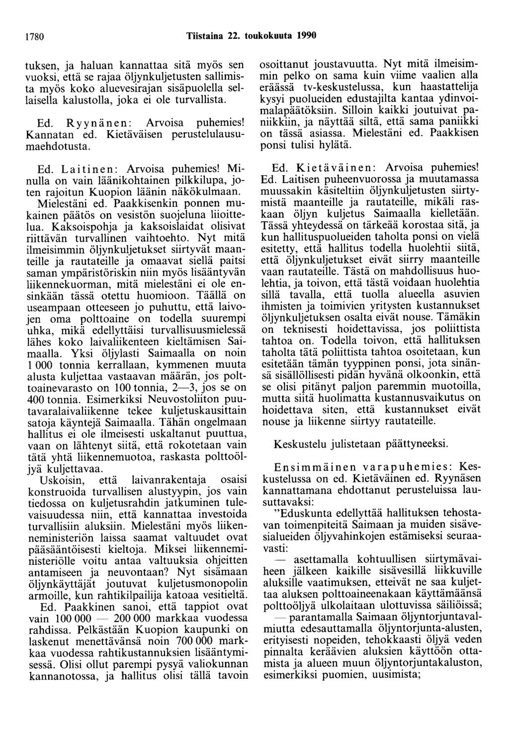1780 Tiistaina 22.