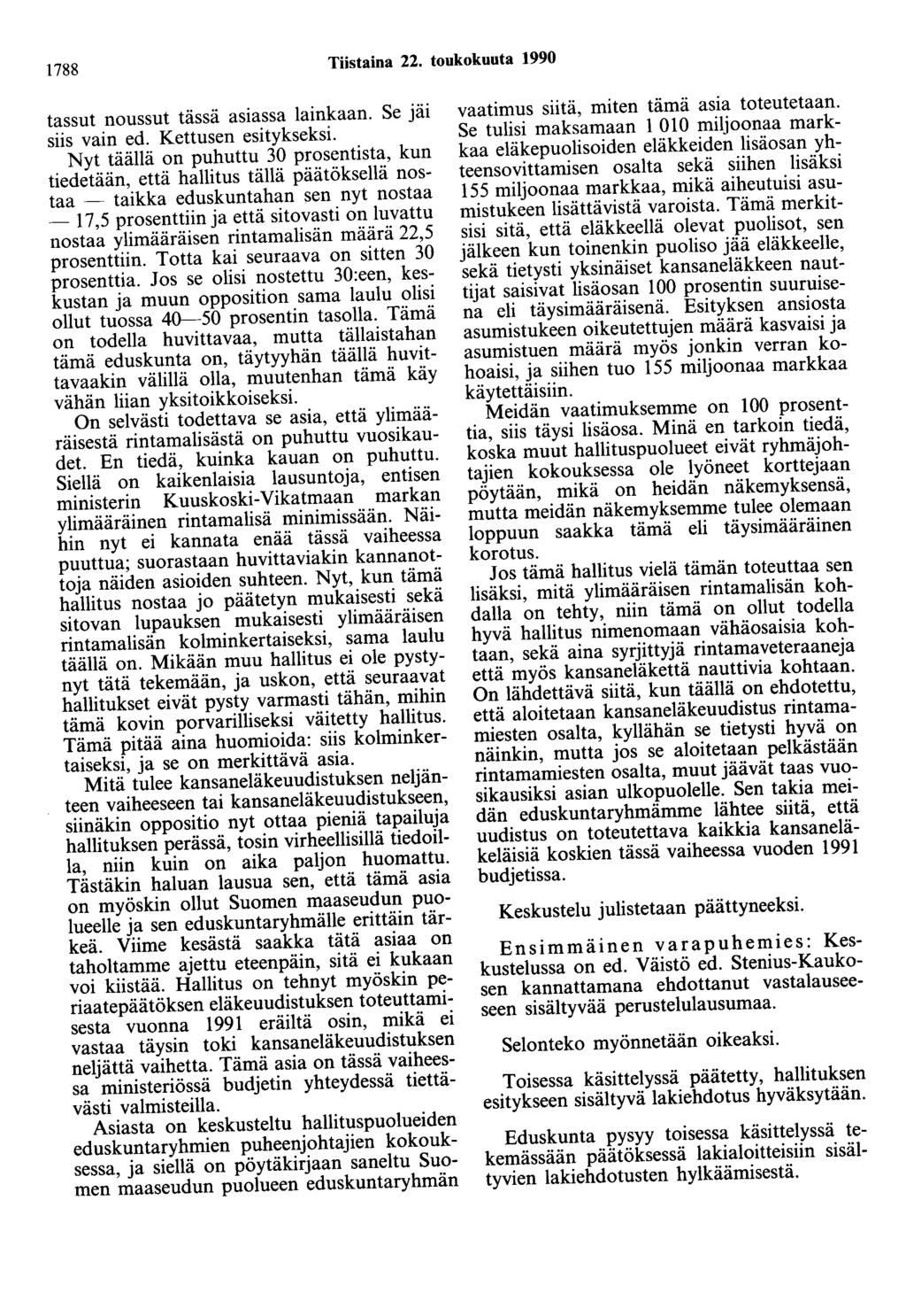 1788 Tiistaina 22. toukokuuta 1990 tassut noussut tässä asiassa lainkaan. Se jäi siis vain ed. Kettusen esitykseksi.