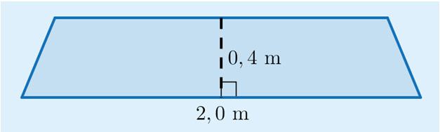 Tasakylkisen puolisuunnikkaan korkeus on 40 cm = 0,4 m ja toisen yhdensuuntaisen sivun pituus on,0 m.