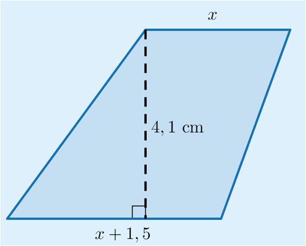 Huippu 3 Tehtävien ratkaisut Kustannusosakeyhtiö Otava päivitetty 14.9.016 81. Piirretään mallikuva. Merkitään puolisuunnikkaan lyhempää sivua kirjaimella x. Pidempi sivu on tällöin x + 1,5 (cm).