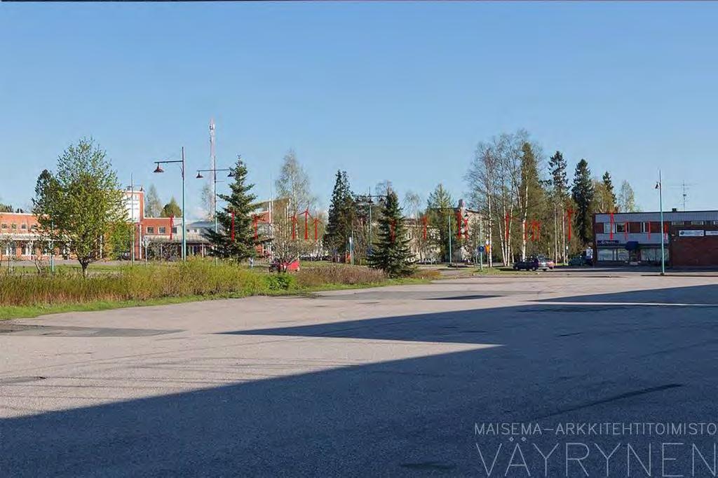 liikekeskuksen paikoitusalueen yli kohti