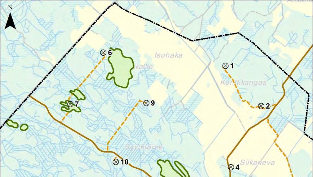 13 Kuva 2-12. Selvitysalueella esiintyvät huomioitavat luontokohteet: metsälain mukaiset kivikkoiset ja kallioiset metsät. 2.3 Vaikutukset kasvillisuuteen Tuulivoimahankeen kasvillisuusvaikutukset keskittyvät rakennusvaiheeseen.