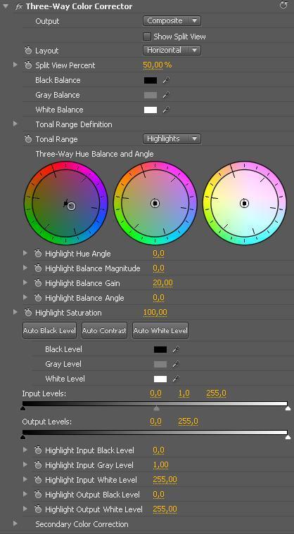 43 KUVA 22: Three-way color corrector -työkalu Adoben Premieressä Lopullisessa versiossa käytettiin vinjetointia luomaan elokuvallisempaa tunnelmaa.