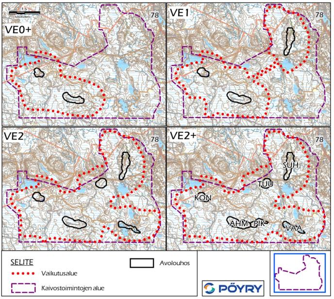 16X124912.WP2 330 VE2+: VE2 vaikutusten lisäksi Pikku-Suhanko louhos ja sivukivialuevaihtoehto PIK3 muuttavat luonnontilaisen Rytisuon. Taulukko 14-5 Vaikutukset kasvillisuuteen ja luontotyyppeihin.