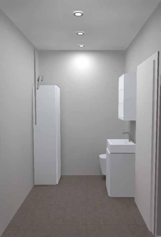 Riittävästi valoa Kylpyhuoneessa on oltava riittävästi valoa meikkausta, parranajoa ja tilan puhtaanapitoa varten.