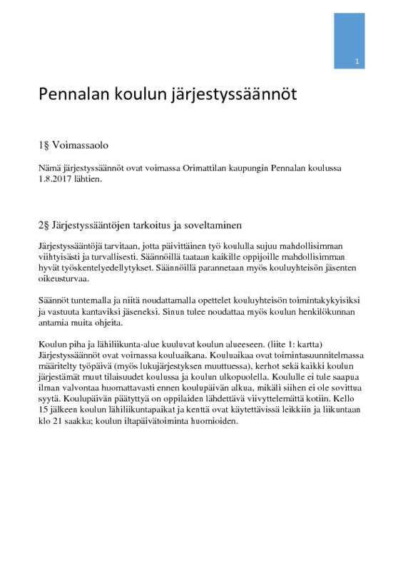 Pennalan koulun järjestyssäännöt 2017-.