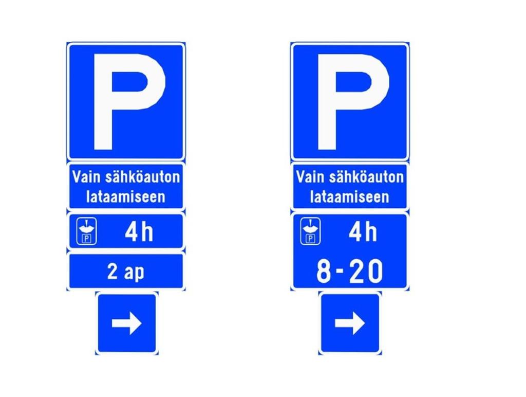 Sähköautojen julkiset latauspisteet 11(14) Kuva 5. Esimerkkejä julkisen tai puolijulkisen latauspisteen merkitsemistavasta. Alimpien lisäkilpien tarve ja sisältö määräytyy tapauskohtaisesti.