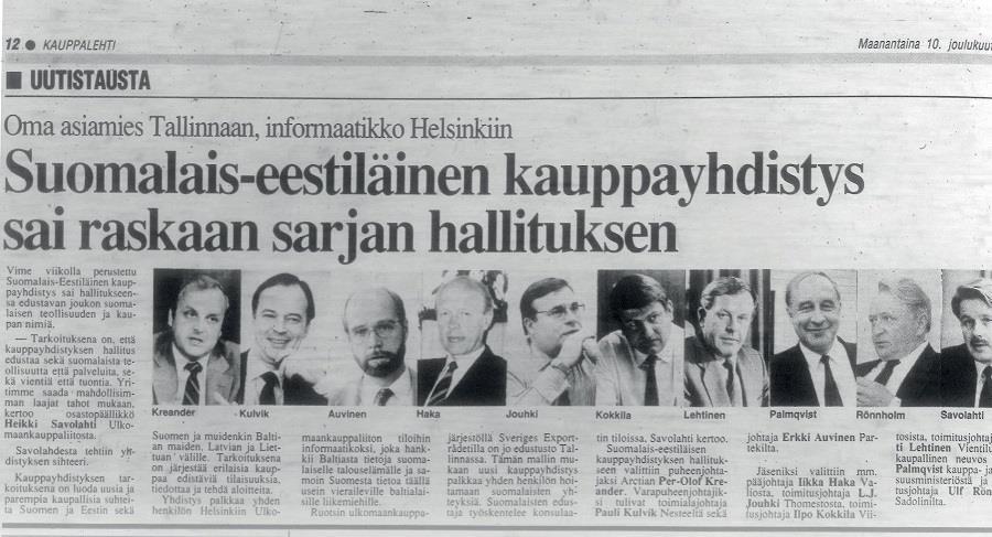 Kauppalehti uutisoi näkyvästi kauppayhdistyksen perustamisen ja huomioi heti otsikossa