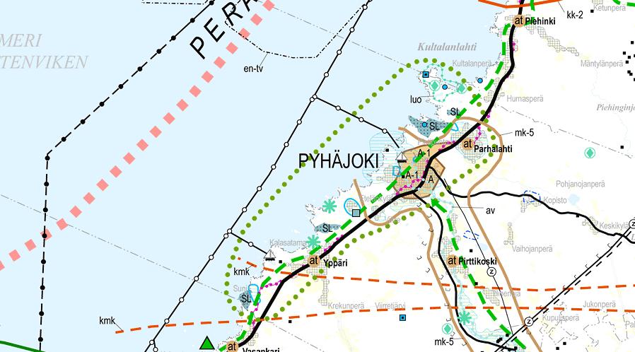 Maanteiden 18136, 18137 ja 18178 parantaminen Pyhäjoen taajamassa, Pyhäjoki 7 1.4 MAANKÄYTTÖ JA KAAVOITUS 1.4.1 Maakuntakaava Pohjois-Pohjanmaan liiton laatima Pohjois-Pohjanmaan maakuntakaava on tullut lainvoimaiseksi 25.