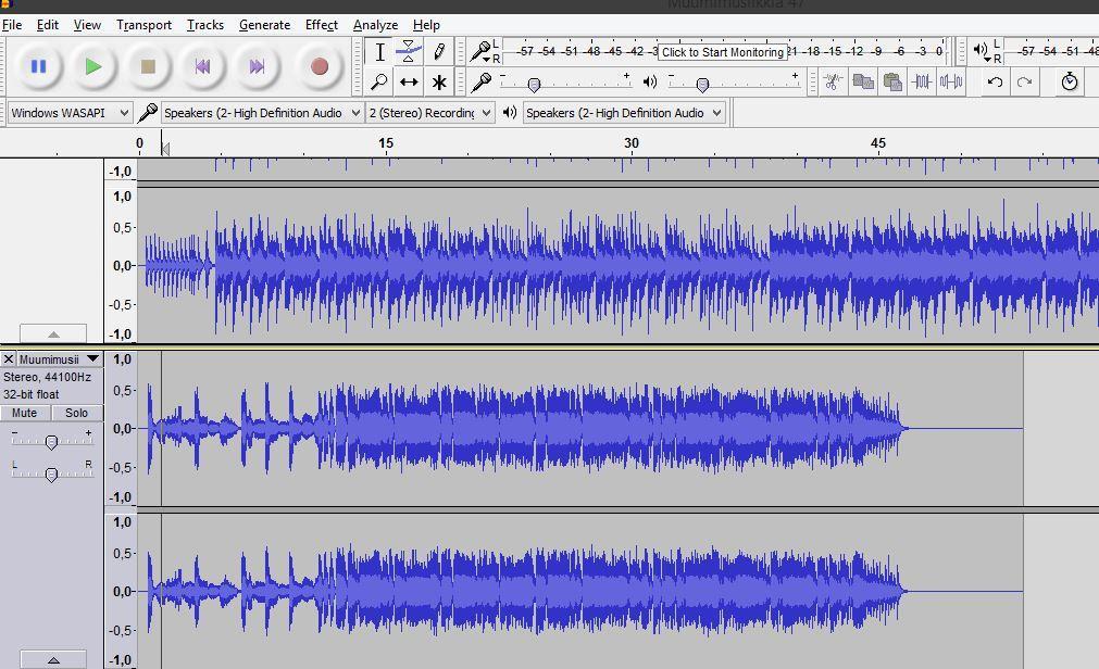 33 Audacity Audacity (ks. kuvio 13) on nopea, ilmainen ja helppokäyttöinen äänieditori, jolla voidaan nauhoittaa, leikata ja muokata esimerkiksi säveltäjän luomia sampleja.