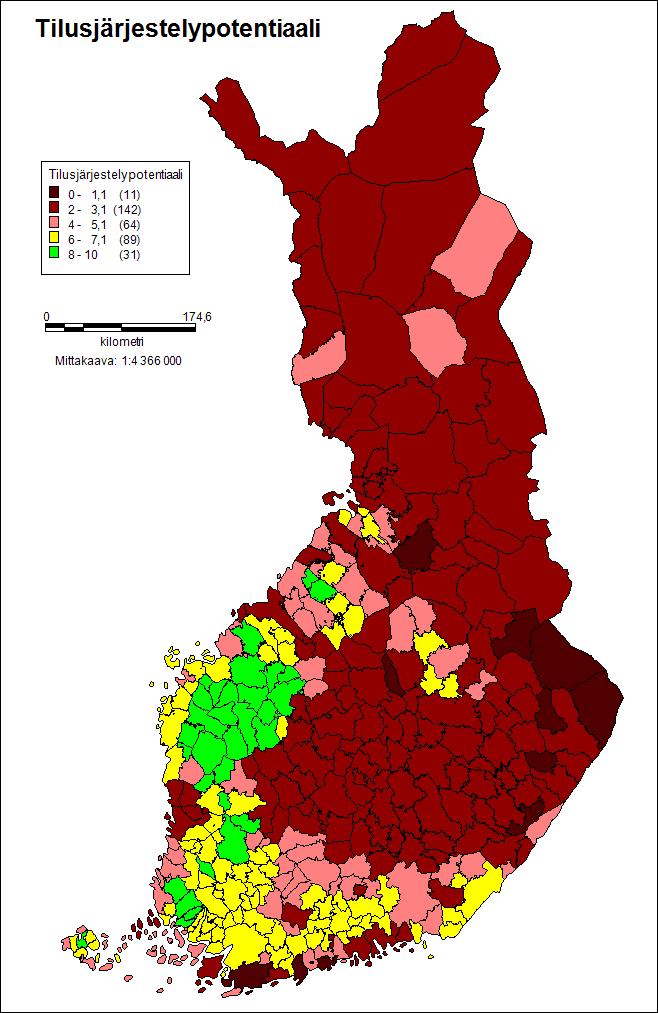 TJ-TOIMINNAN PAINOPISTEALUEET TJ-toiminnan mahdollisuudet Parhaimmat mahdollisuudet tilusjärjestelytoiminnalle ovat Etelä- Pohjanmaalla, Satakunnassa, Varsinais- Suomessa ja Pohjanmaalla.