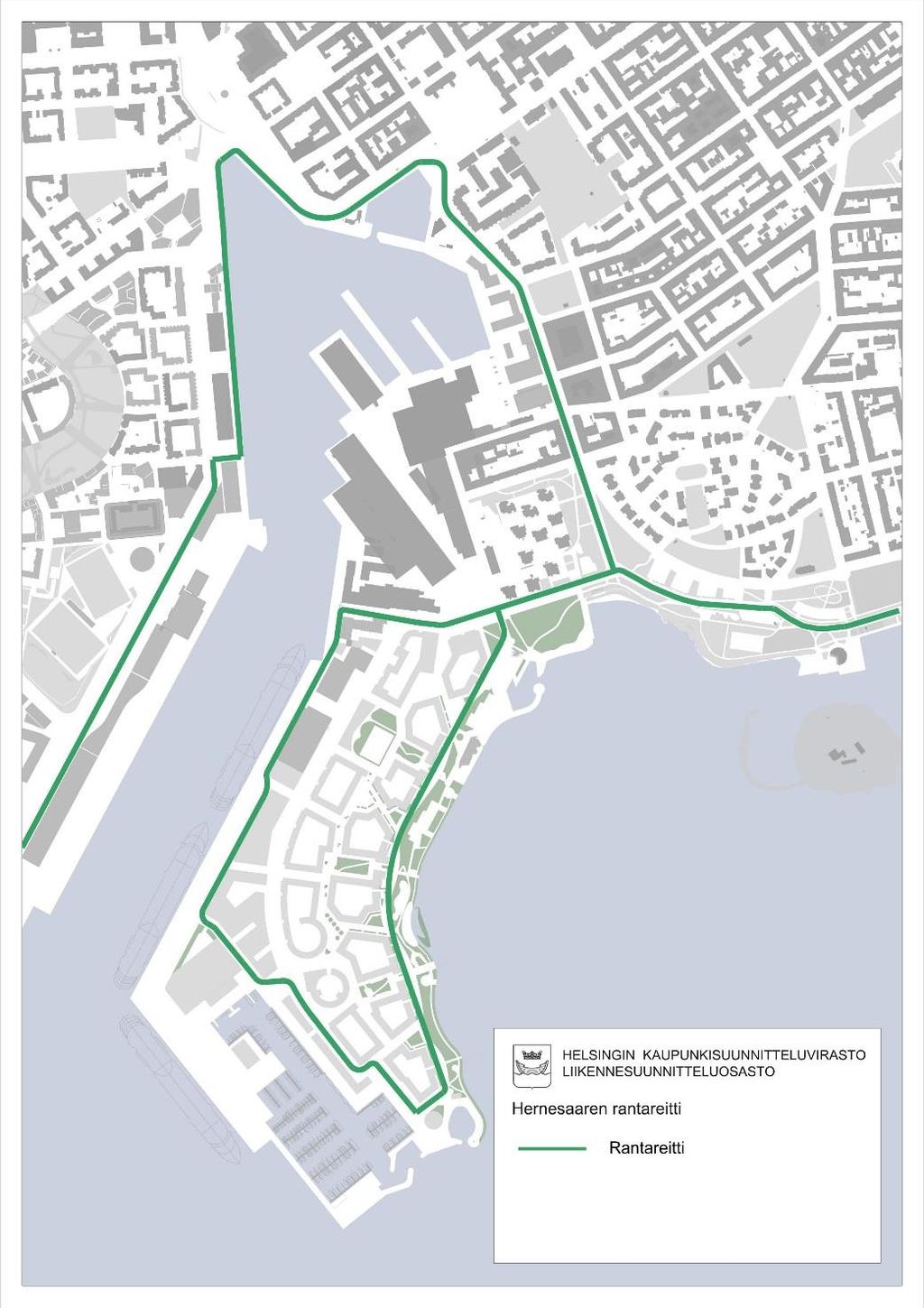 5 Liikennejärjestelmän tavoitetilanne Alueen joukkoliikenneratkaisu perustuu raitiotieyhteyteen, joka kulkee Hernesaaresta Telakkakadun ja Bulevardin kautta keskustaan.