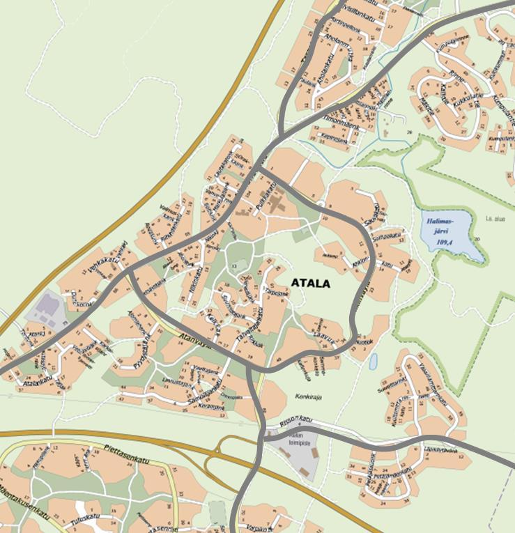 LIITTYMIEN TOIMIVUUS 2040, MUUT LIITTYMÄT, EI TASANTEEN ERITASOLIITTYMÄÄ Atanväylän ja Rissonkadun liittymissä ei ole ennustettavissa toimivuusongelmaa vuoden 2040 ennustetilanteessa Rissonkadun