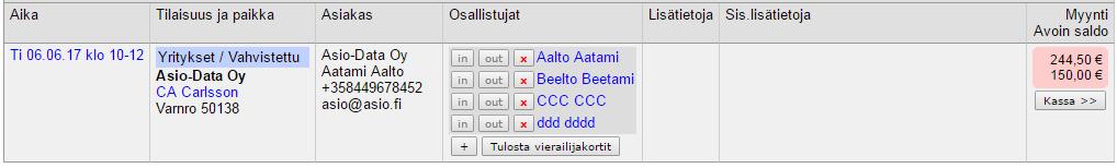 Esimerkiksi myynti Eur 300 indikoidaan punaisella värillä, kun avointa saldoa (maksamatta) on vielä jäljellä.