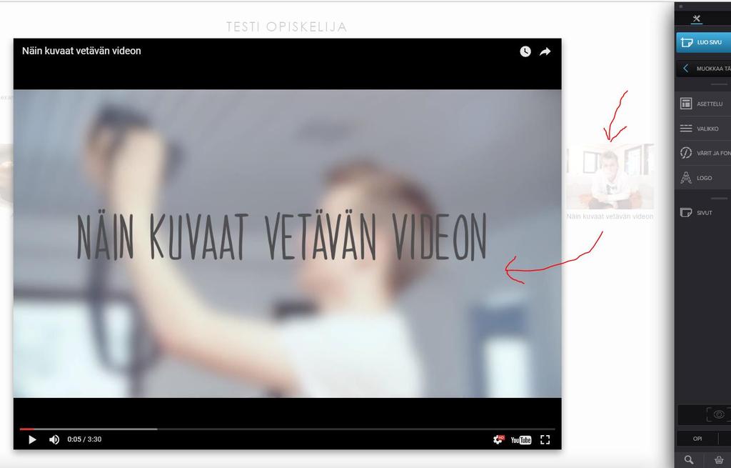 On-line video kuvagalleriassa Video käynnistyy kun käyttäjä napsauttaa