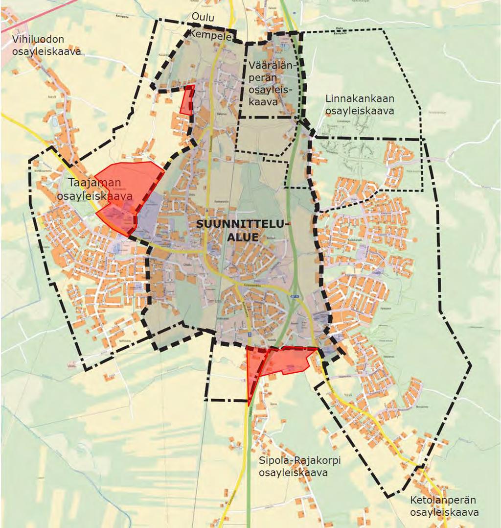 1 JOHDANTO Kempeleen kunta laatii strategisluonteisen oikeusvaikutteisen osayleiskaavan taajaman keskeisille alueille.