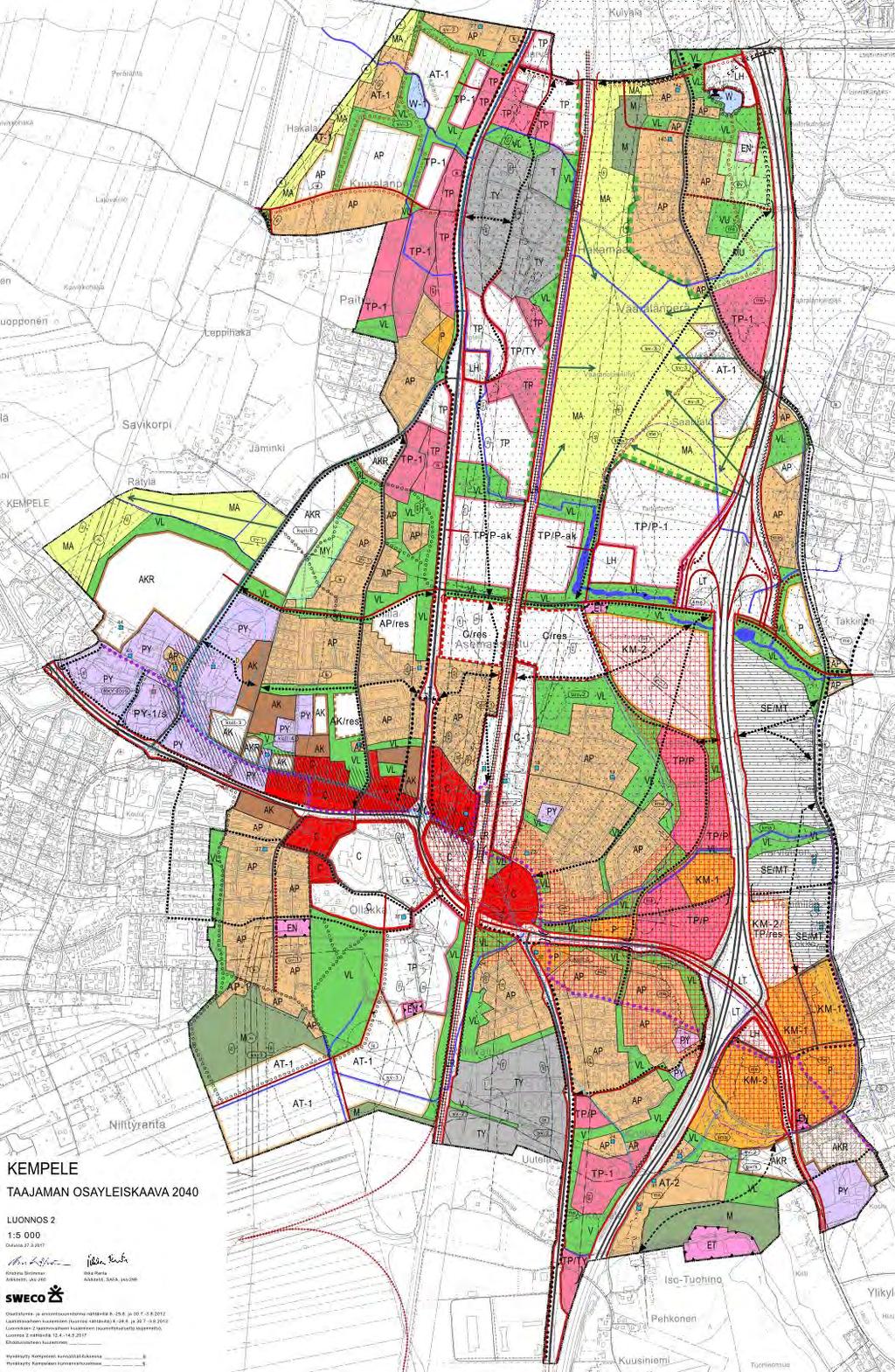6 YLEISKAAVA 6.1 Kokonaisrakenne Keskustatoimintojen (C) alueet keskitetään selkeästi nykyisen kuntakeskuksen yhteyteen laajentamaan keskustaa pohjoiseen ja radan varteen.
