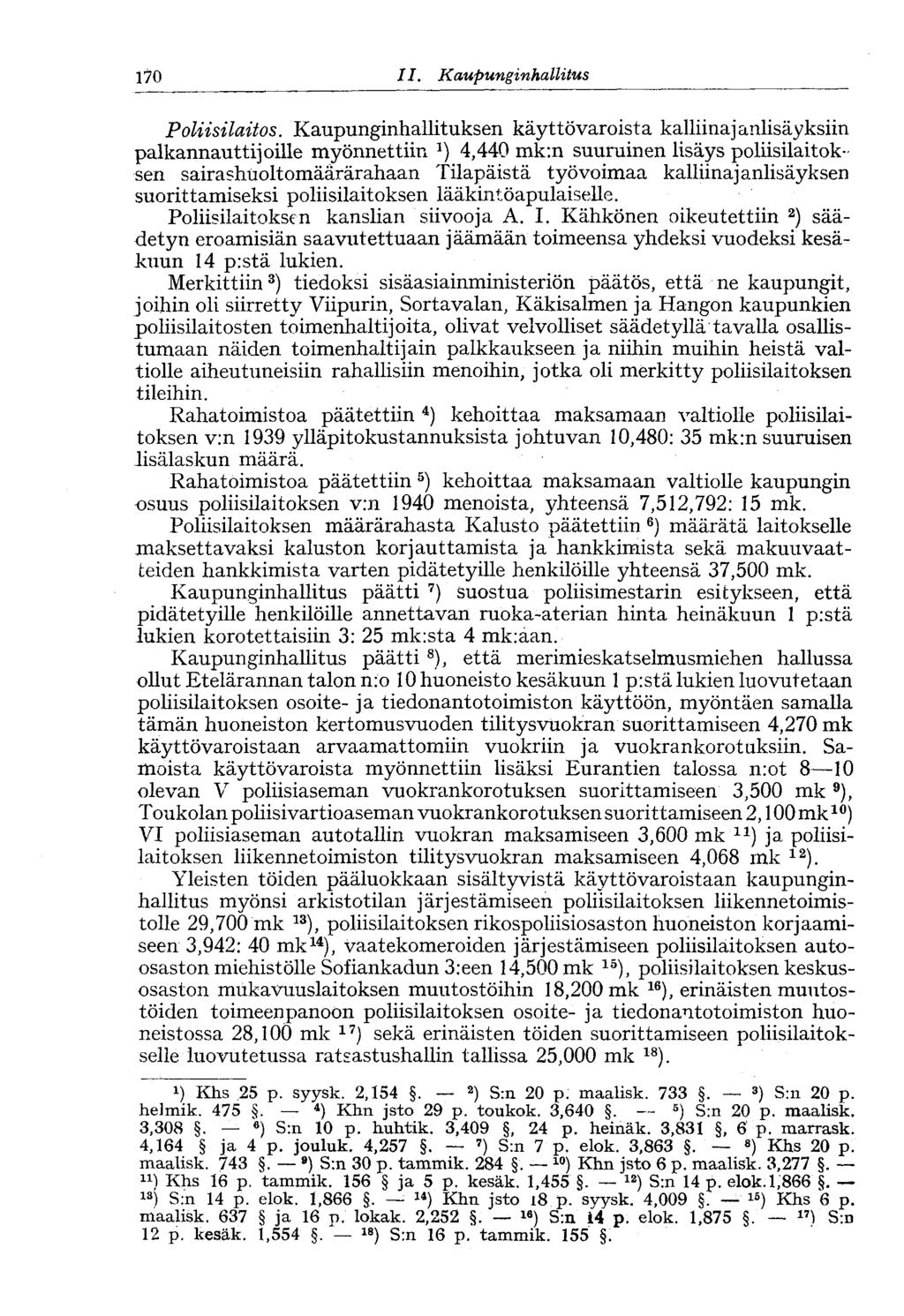 170 II. Kaupunginhallitus Poliisilaitos.