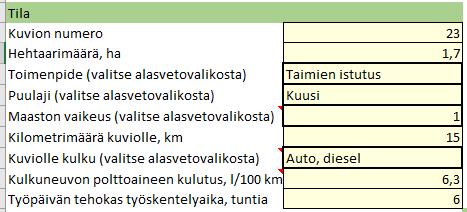 19 täin ja osioittain ohjeita laskurin käyttöön. Uolevi lukee ensiksi tämän välilehden, ennen kuin aloittaa täyttämään laskuria. Laskuri-välilehdellä Uolevi täyttää ensiksi Tila-kohdan tiedot.