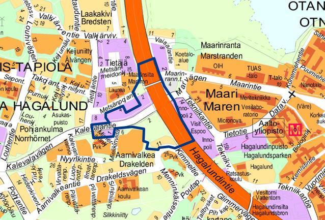 Espoon kaupunki Pöytäkirja 70 Kaupunkisuunnittelulautakunta 28.03.2017 Sivu 39 / 96 varrella kolme uutta asuinkorttelia, joiden yhteenlaskettu rakennusoikeus on 28 000 k-m 2.