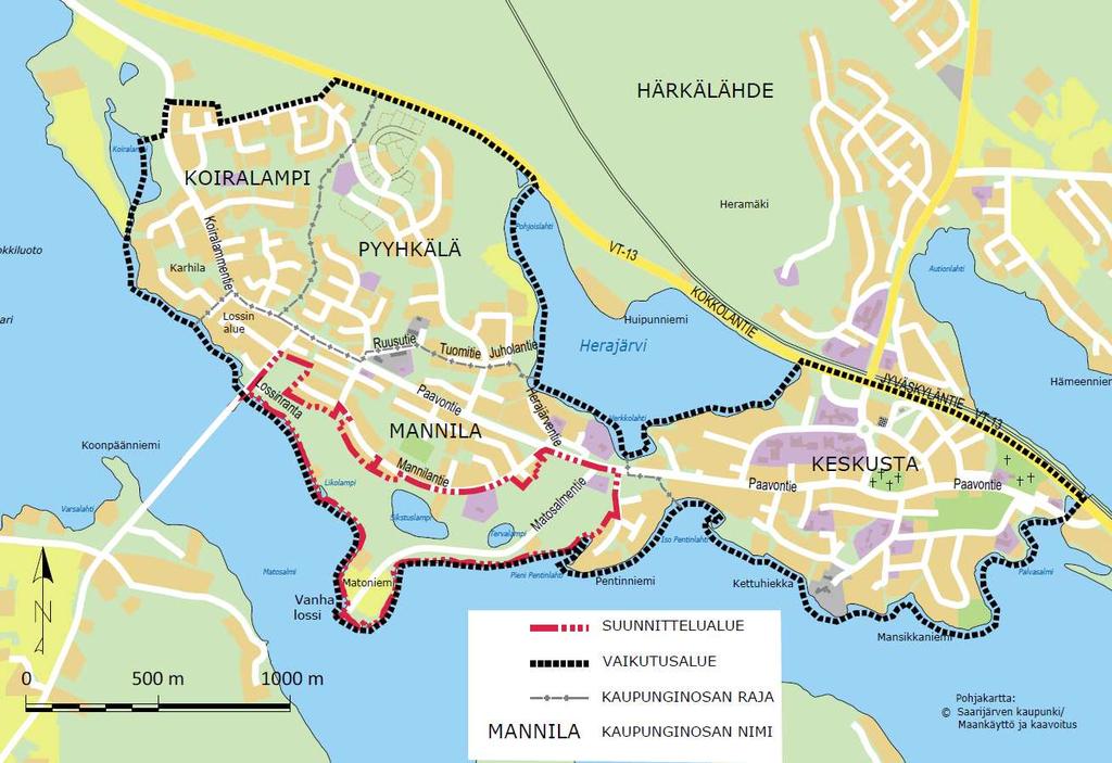 3 5 MANNILAN MÄNNIKÖN ALUEEN LÄHTÖKOHDAT Suunnittelualue sijaitsee Saarijärven esustaajamassa Mannilan aupunginosassa.