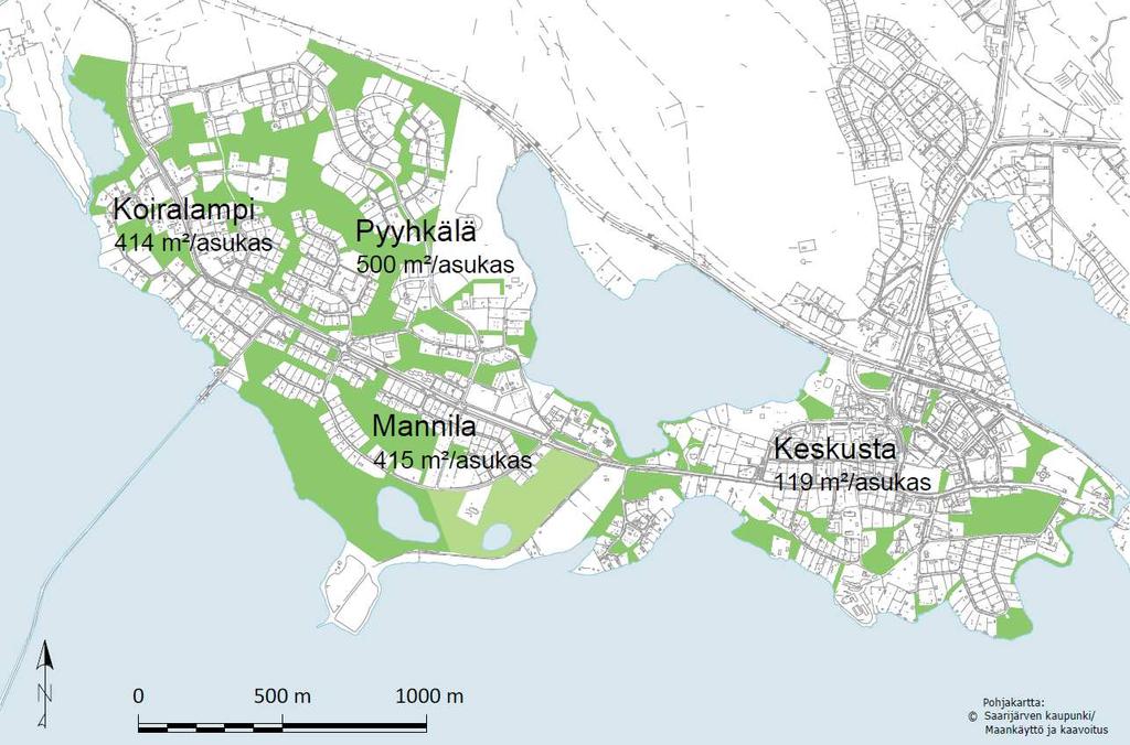 5 Kuvio 8. Asemaaavojen muaisten viristysalueiden sijoittuminen aupunginosittain.