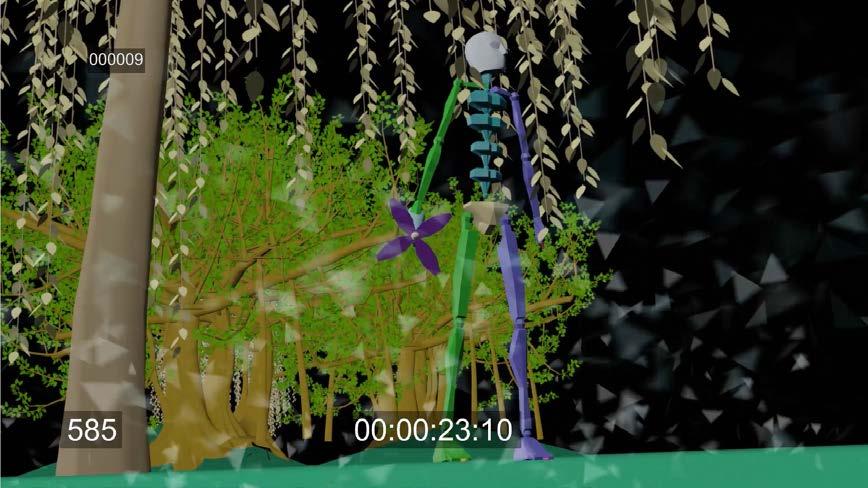 3.2.3 Previsualisointi Previsualisointia tehdessä suunnittelin kameran liikkeet. Tein sitä varten 3D ympäristössä yksinkertaisen metsän yhdellä tasolla ja muutamalla valmiilla puu-objektilla.