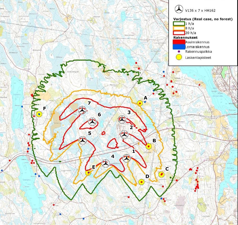 68 (83) Kuva 35 Varjostusmallinnus luonnosvaiheessa. Real case, no forest.