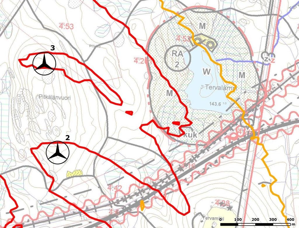 78 (83) Kuva 41 Meluvaikutus suhteessa Tervalammen rantakaava-alueeseen Salmijärvien kaava- alueella varjostusvaikutus >8h/a ulottuu pääosin maa- ja metsätalousvaltaiselle alueelle (M), mutta myös