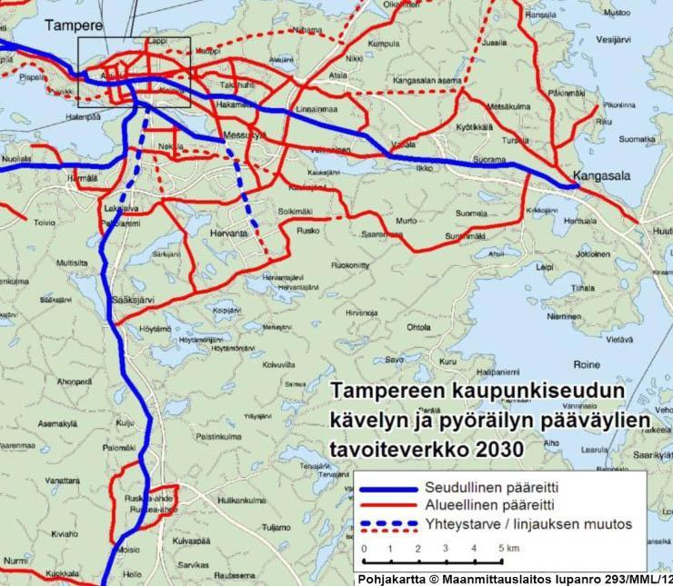 14 Kuva 8. Kävelyn ja Pyöräilyn pääväylien tavoiteverkko 2030. (Tampereen kaupunkiseudun kävelyn ja pyöräilyn kehittämisohjelma 2030) 2.