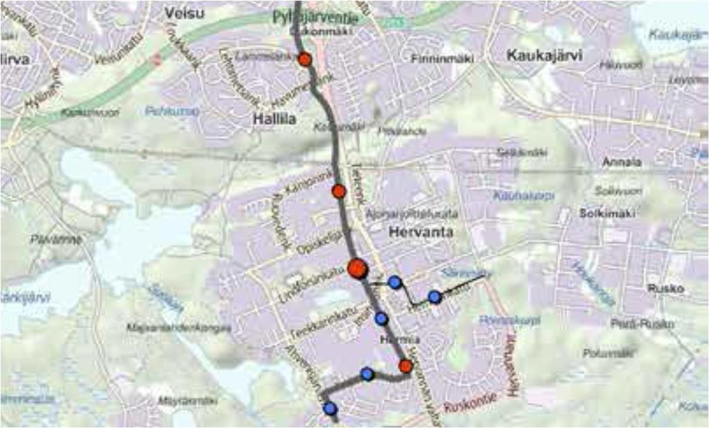 19 3.3 Tarkastellut vaihtoehdot VE1 (Yleissuunnitelman mukainen vaihtoehto) Tampereen raitiotien yleissuunnitelma valmistui vuoden 2014 huhtikuussa. Kokouksessaan 16.