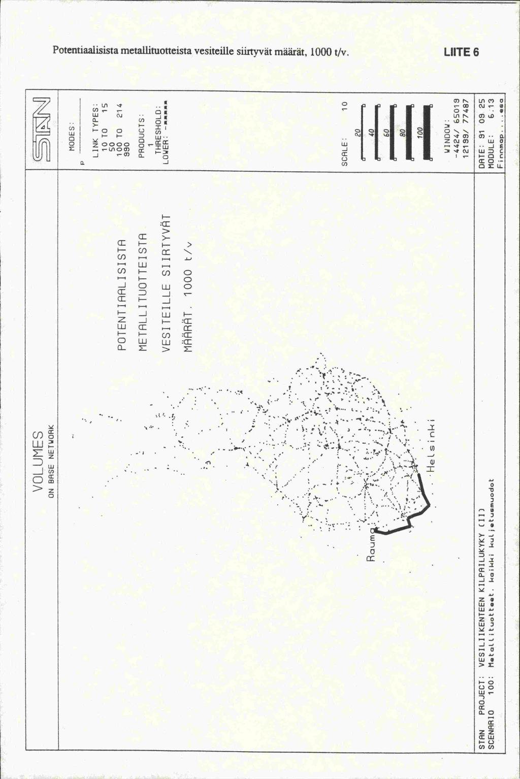 VOLUMES ON BASE NETWORK - fj1n] - nodes: - : p LINK TYPES: 1OTO 15 So POTENTIAALISISTA 1 TO 214 METALLITUOTTEISTA PRODUCTS: :.., THRESHOLD: VESITEILLE SIJATYVAT LOWER: S. MAARAT. 1 t/v - -'.. SS.