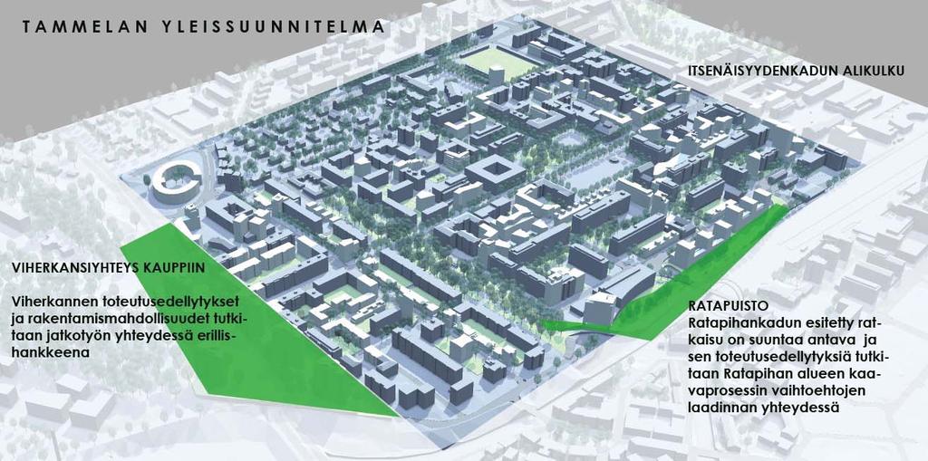 Selvitys Tampereen vihreä keskusta valmistui keväällä 2014. Monet selvityksen yhteenvetona syntyneet johtopäätökset ovat olleet käyte ävissä keskustan yleiskaavan laadinnassa.