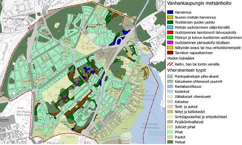 22.4.2016 Vanhankaupungin aluesuunnitelma ja ekosysteemipalvelut Aluesuunnitelmassa luonnonhoidon toimenpiteet esitettiin osana viherrakenteen kokonaisuutta (kuva aluesuunnitelman raportista).