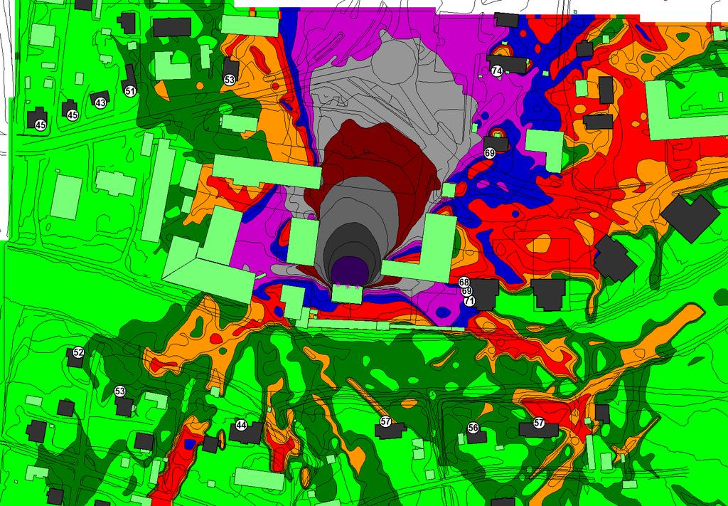 Äänitaso db(a) 95 < 90 < <= 95 85 < <= 90 80 < <= 85 75 < <= 80 70 < <= 75 65 < <= 70 60 < <= 65 55 < <= 60 50 < <= 55 <= 50 Selitteet Muu rakennus Kaiuttimet Asuinrakennus PAUKUN ALUEEN ASEMAKAAVA