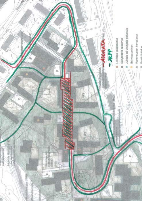 Sisäiset ajojärjestelyt(ve2) 29 Puustellinkallion sisäinen yhteys on läpiajettava. Katu toteutetaan shared space periaatteella.