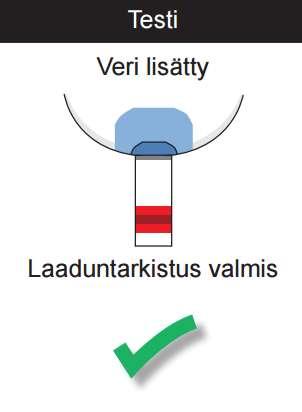 2. Aseta ensimmäinen veripisara testiliuskalle 15 sekunnin kuluessa pistosta