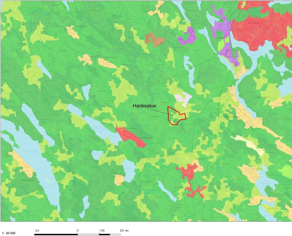 3.8 Luonnonympäristö 3.8.1 Kasvillisuus ja luontotyypit Metsäkasvillisuuden aluejaossa hankealue sijoittuu keskiboreaaliselle vyöhykkeelle lähelle eteläboreaalisen vyöhykkeen rajaa.